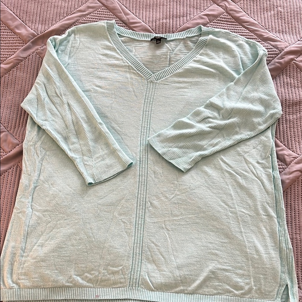 Talbots Aqua Knit V-neck Sweater 100% Cotton Lightweight